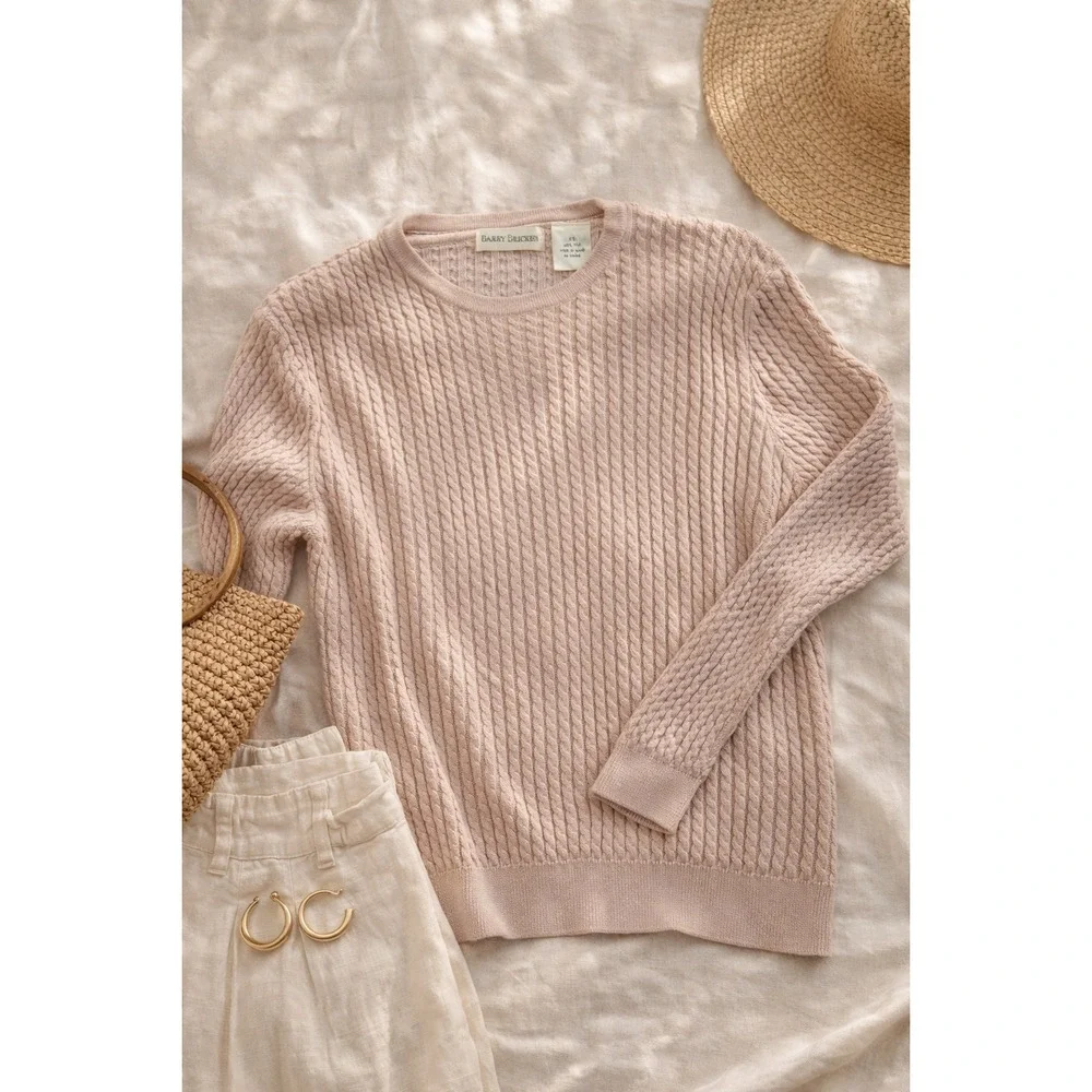 Coastal Grandma 100 Silk Knit‎ Sweater Blush Pink Minimalist Quiet Luxury XS